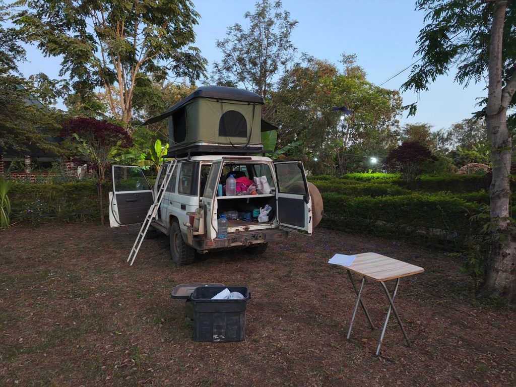lx with a tent
